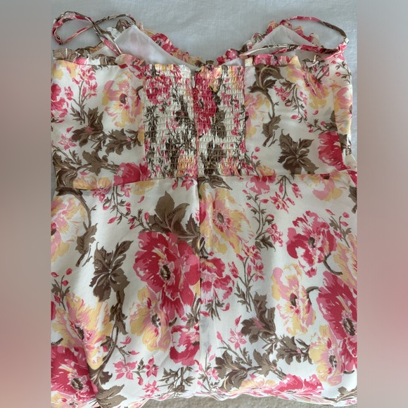 Reformation Floral Dress Pink White Yellow Green Side Slit Spaghetti Straps - Picture 5 of 8